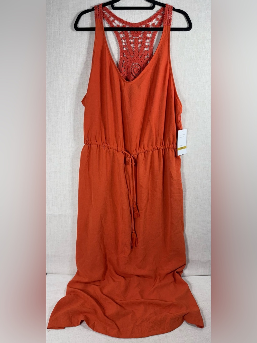 Maison Tara Orange Crochet-Back Tie Waist Maxi Dress